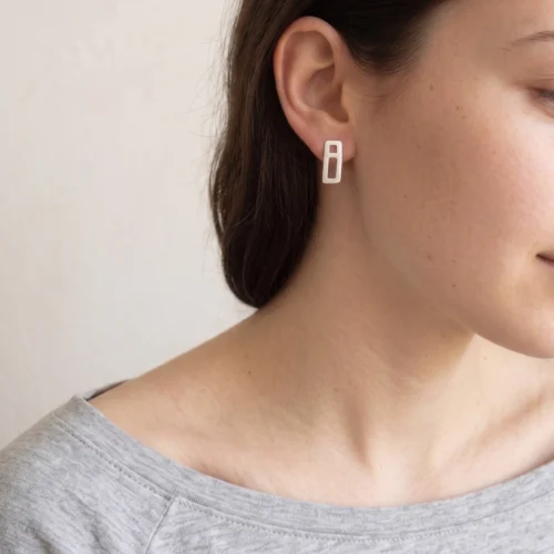 Asymmetrical Brushed Silver Stud Earrings