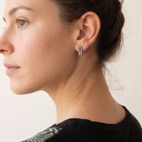 Black Silver Unmatched Stud Earrings