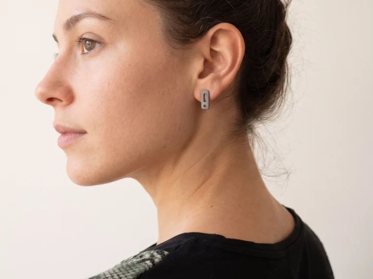 Black Silver Unmatched Stud Earrings