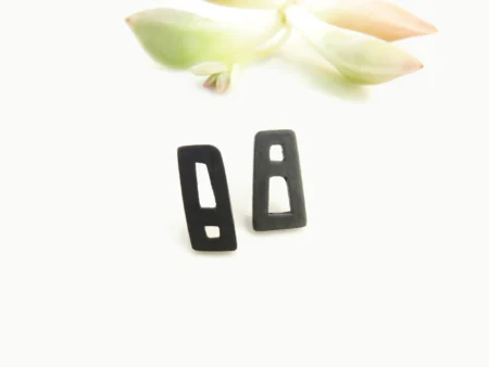 Black Silver Unmatched Stud Earrings