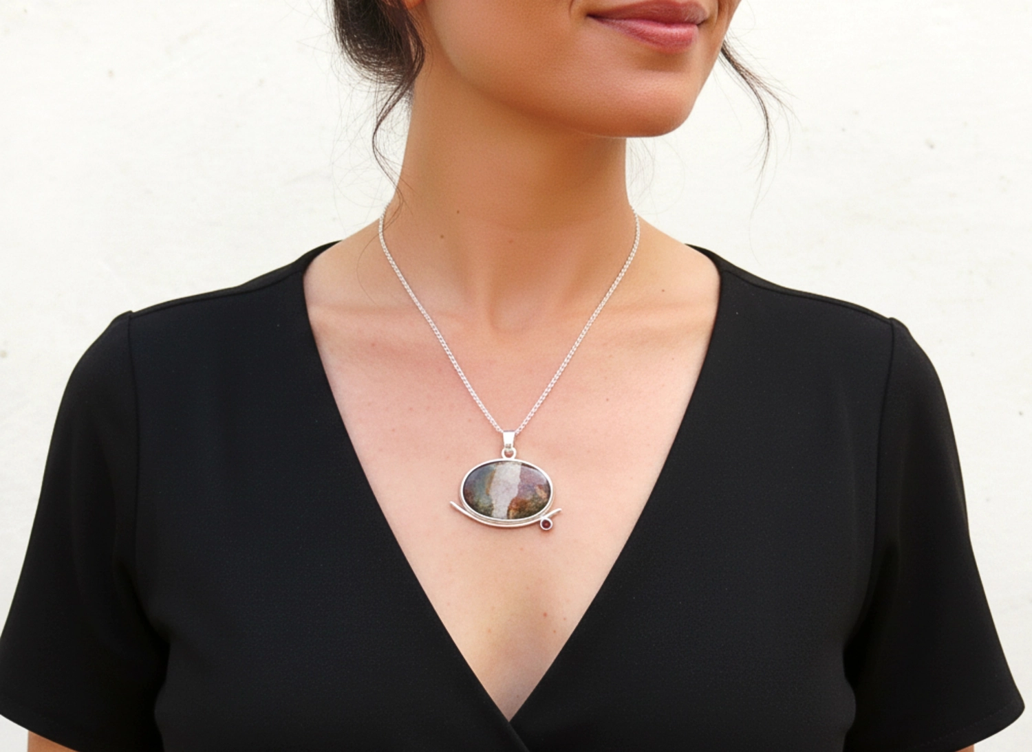 Agate and Garnet Silver Pendant