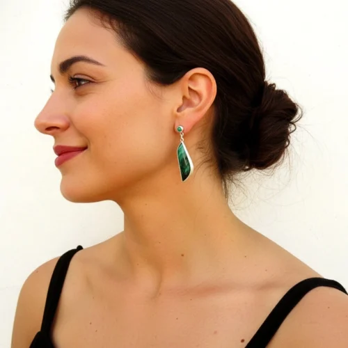 Long Malachite Silver Drop Earrings