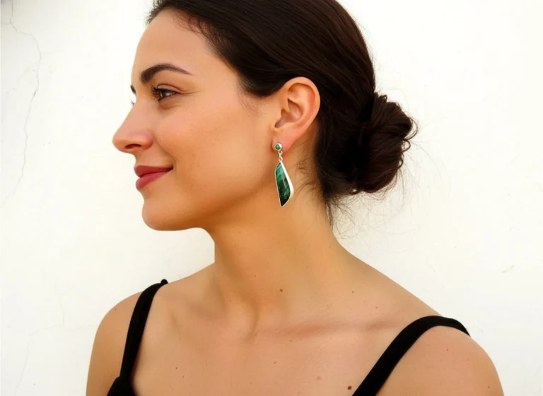 Long Malachite Silver Drop Earrings