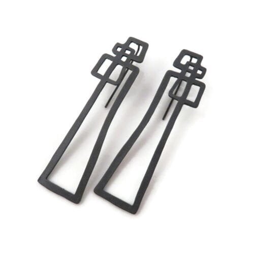 Abstract Oxidized Silver Dangle Earrings