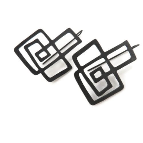 Modernist Oxidized Silver Dangle Earrings