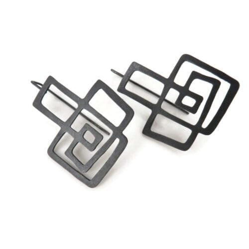 Modernist Oxidized Silver Dangle Earrings