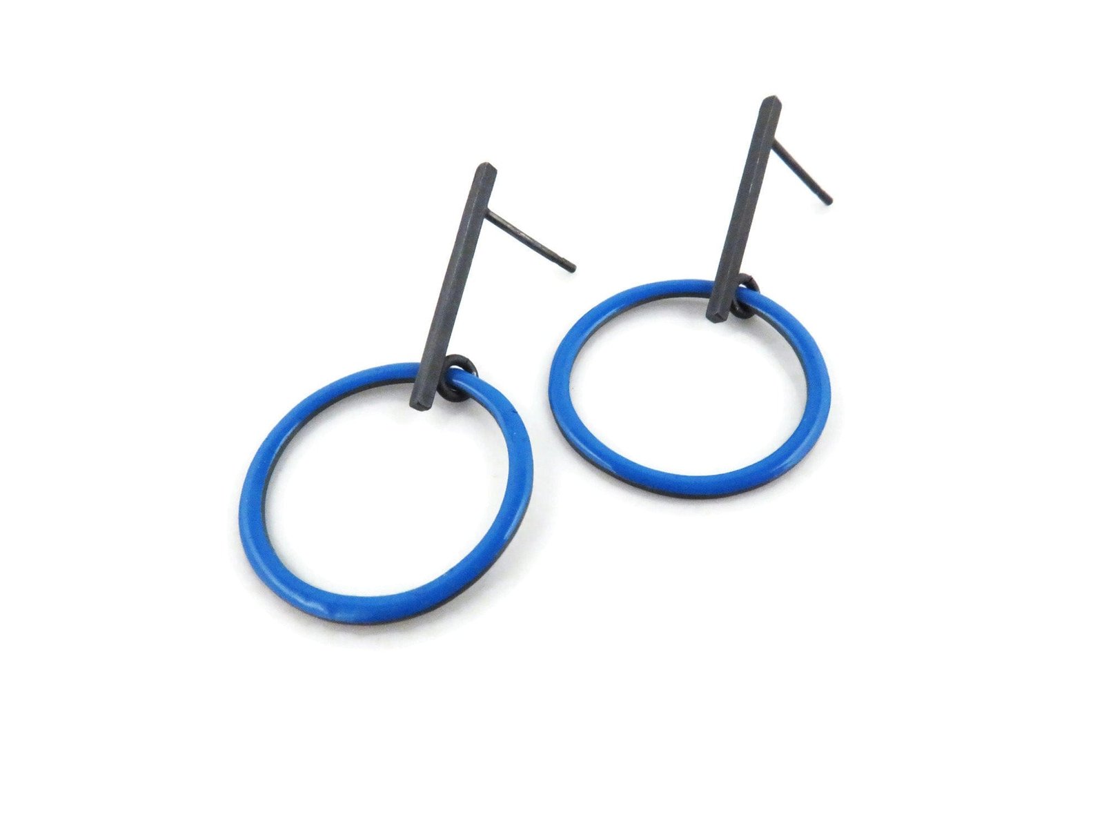 BlueEnamelHoopsEarrings