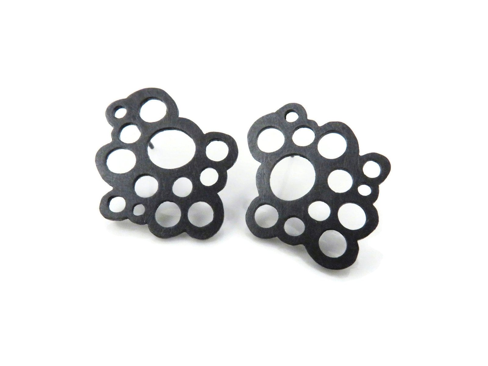 Circles Large Oxidized Silver Stud Earrings 2