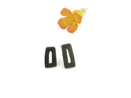 Uneven Square Oxidized Silver Stud Earrings