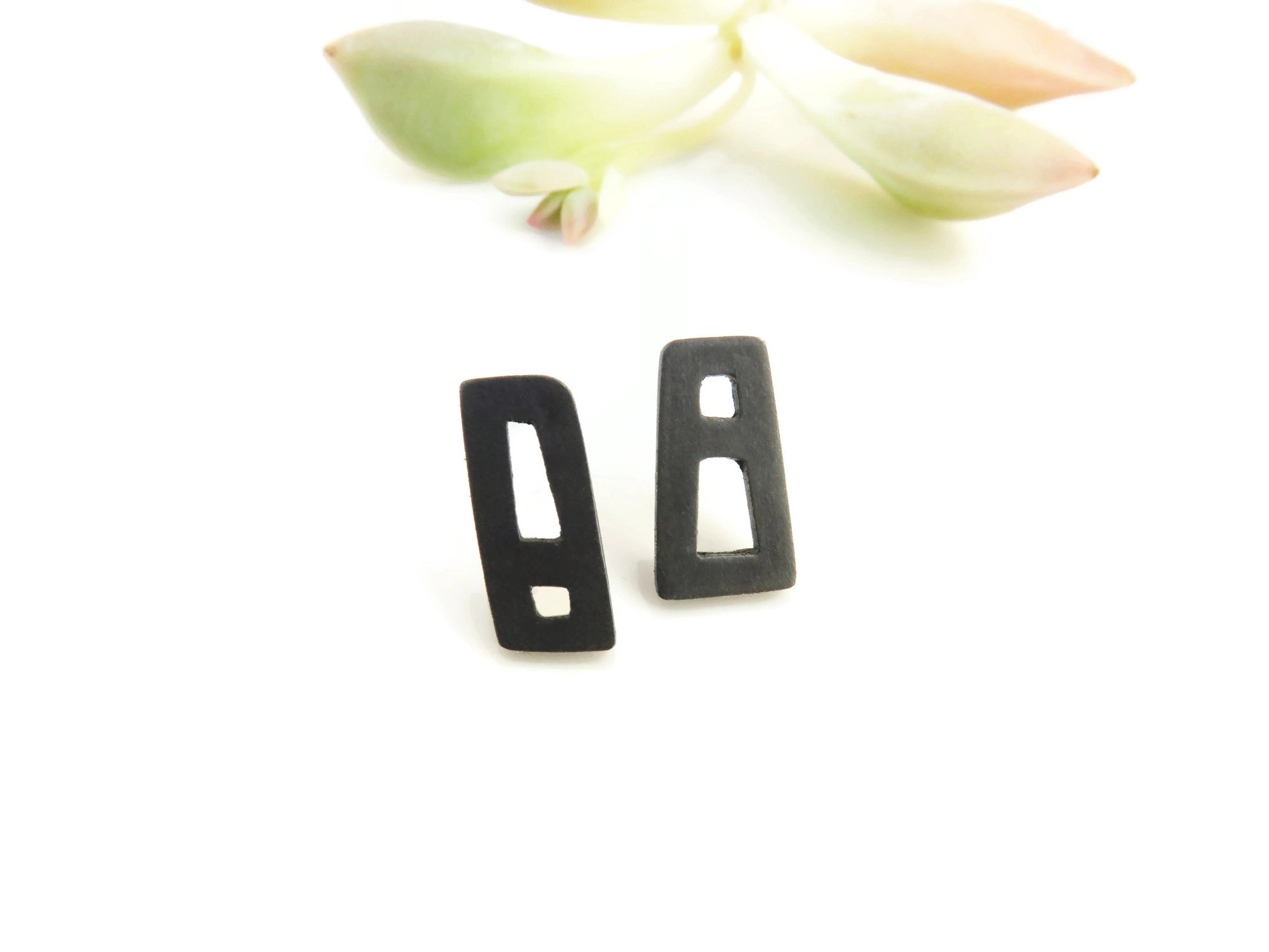 Black Silver Unmatched Stud Earrings