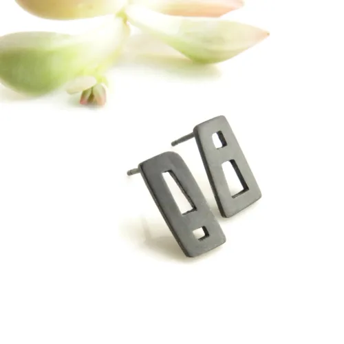 Black Silver Unmatched Stud Earrings