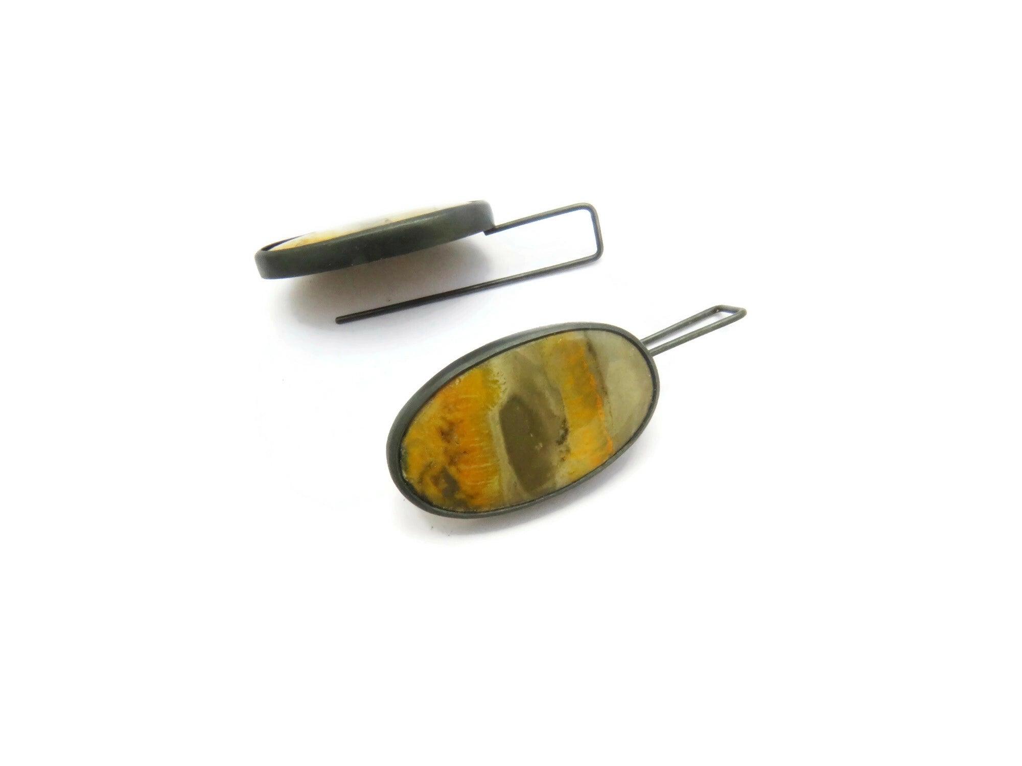 Bumble Bee Jasper Earrings in Oxidized Silver