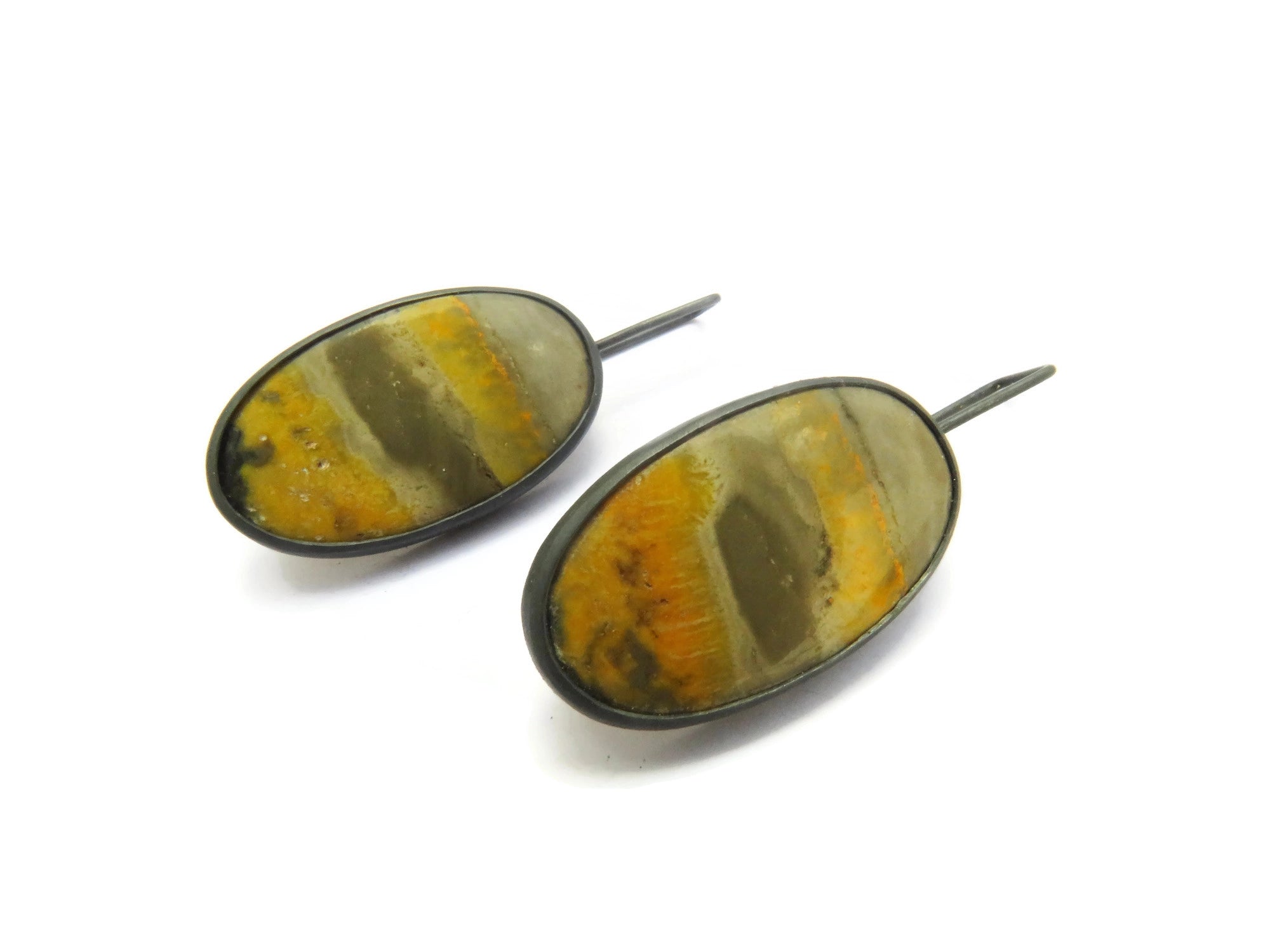 Bumble Bee Jasper Earrings in Oxidized Silver