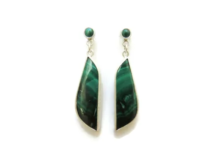 Long Malachite Silver Drop Earrings