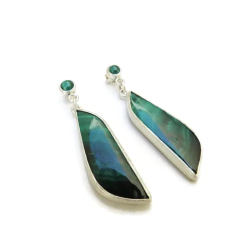 Long Malachite Silver Drop Earrings
