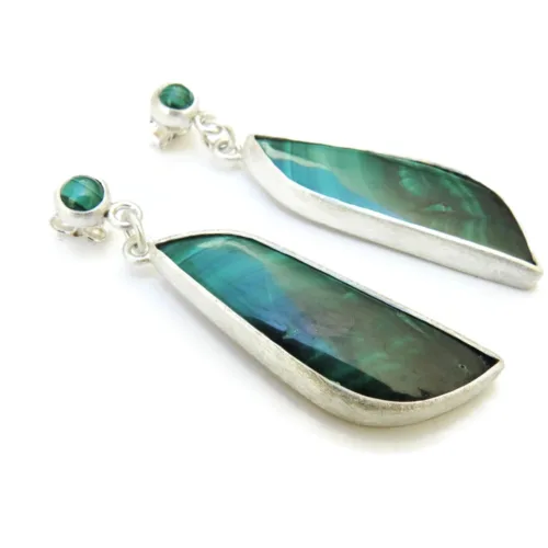 Long Malachite Silver Drop Earrings