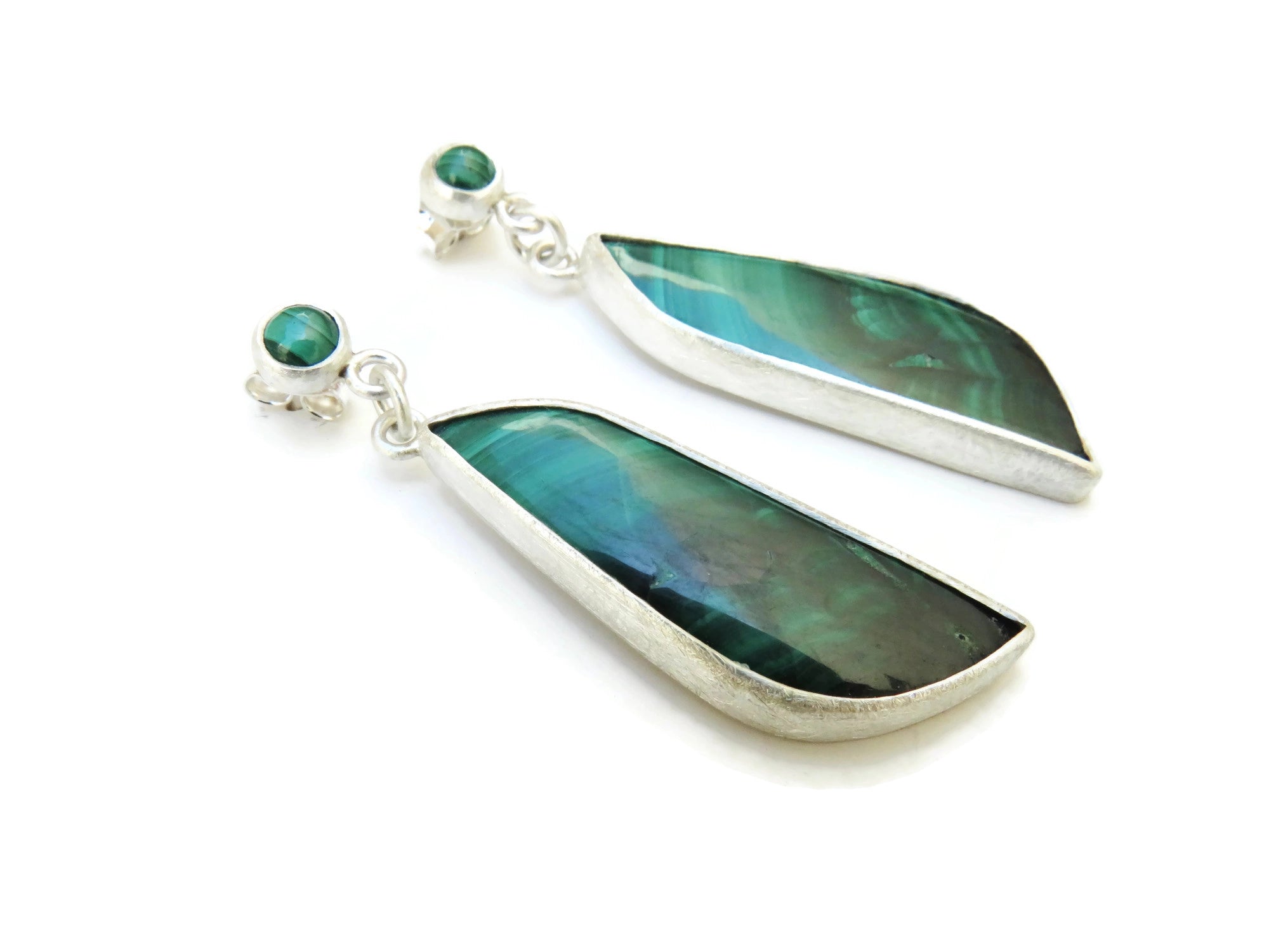 Long Malachite Silver Drop Earrings