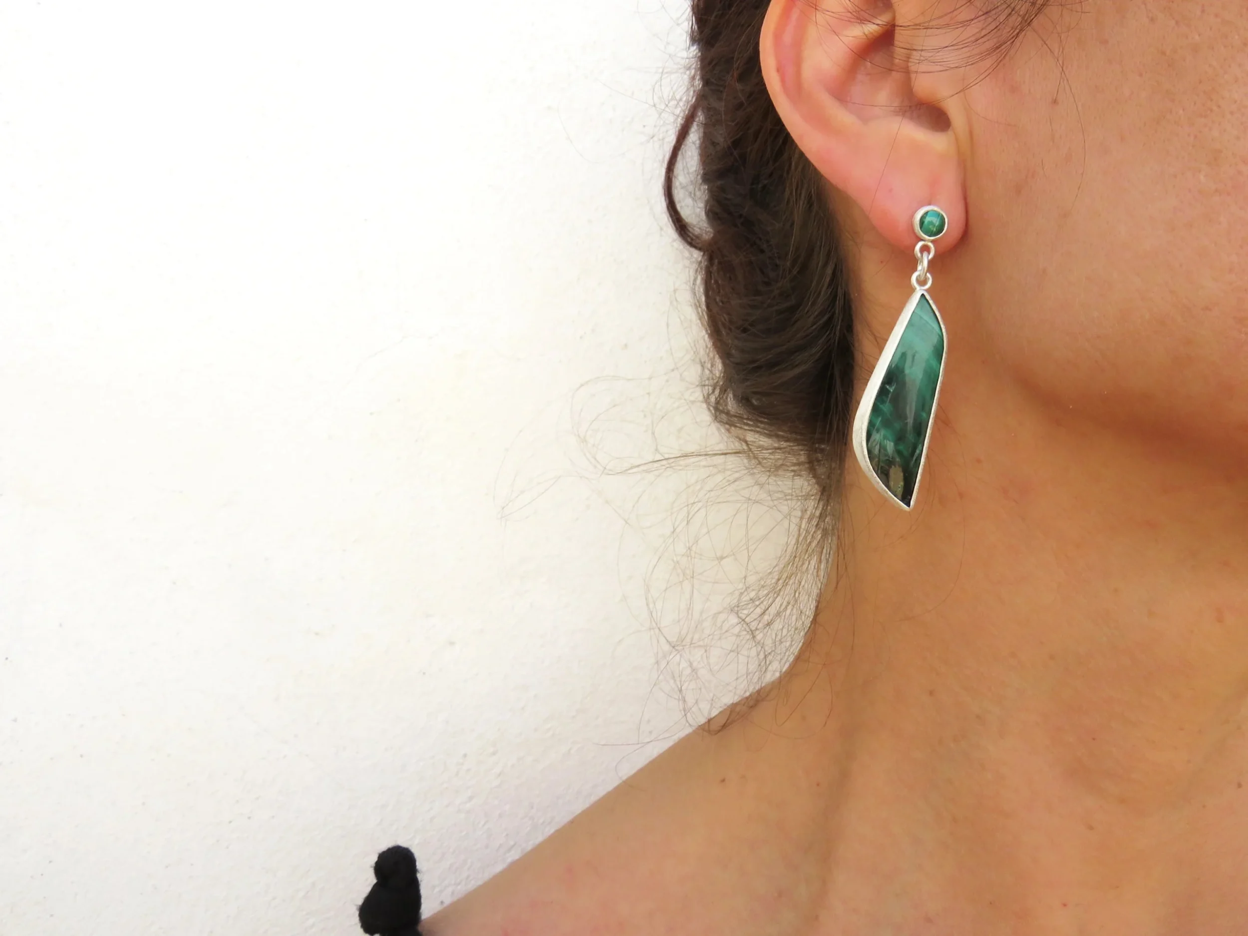 Long Malachite Silver Drop Earrings