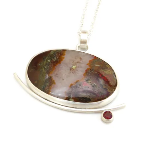 Agate and Garnet Silver Pendant