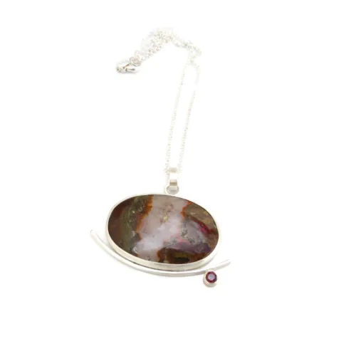 Agate and Garnet Silver Pendant