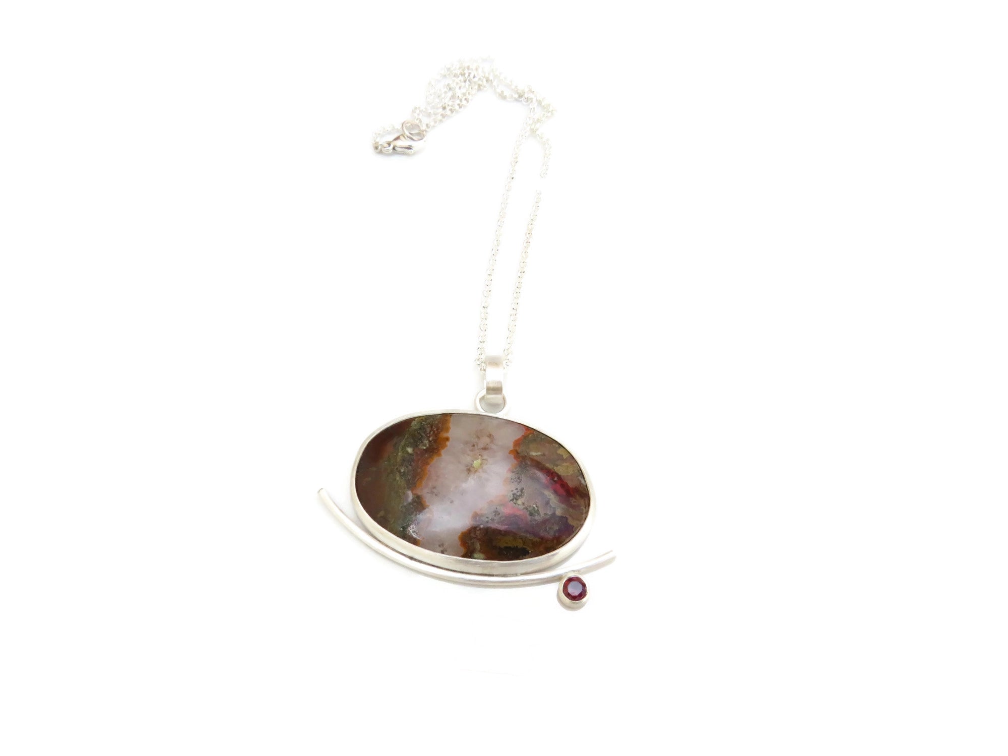 Agate and Garnet Silver Pendant