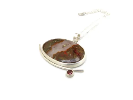 Agate and Garnet Silver Pendant