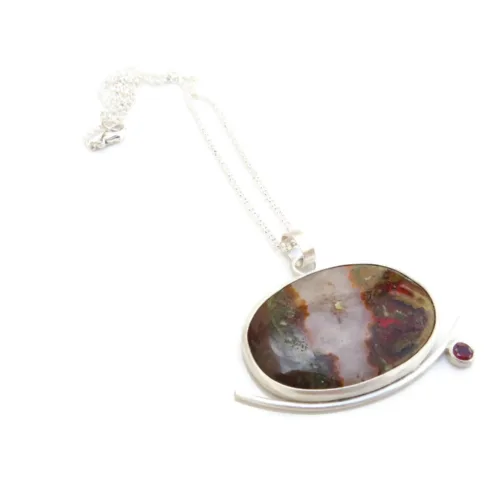 Agate and Garnet Silver Pendant