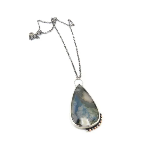 Large Moss Agate Silver Pendant