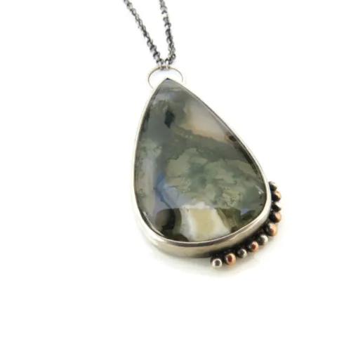 Large Moss Agate Silver Pendant