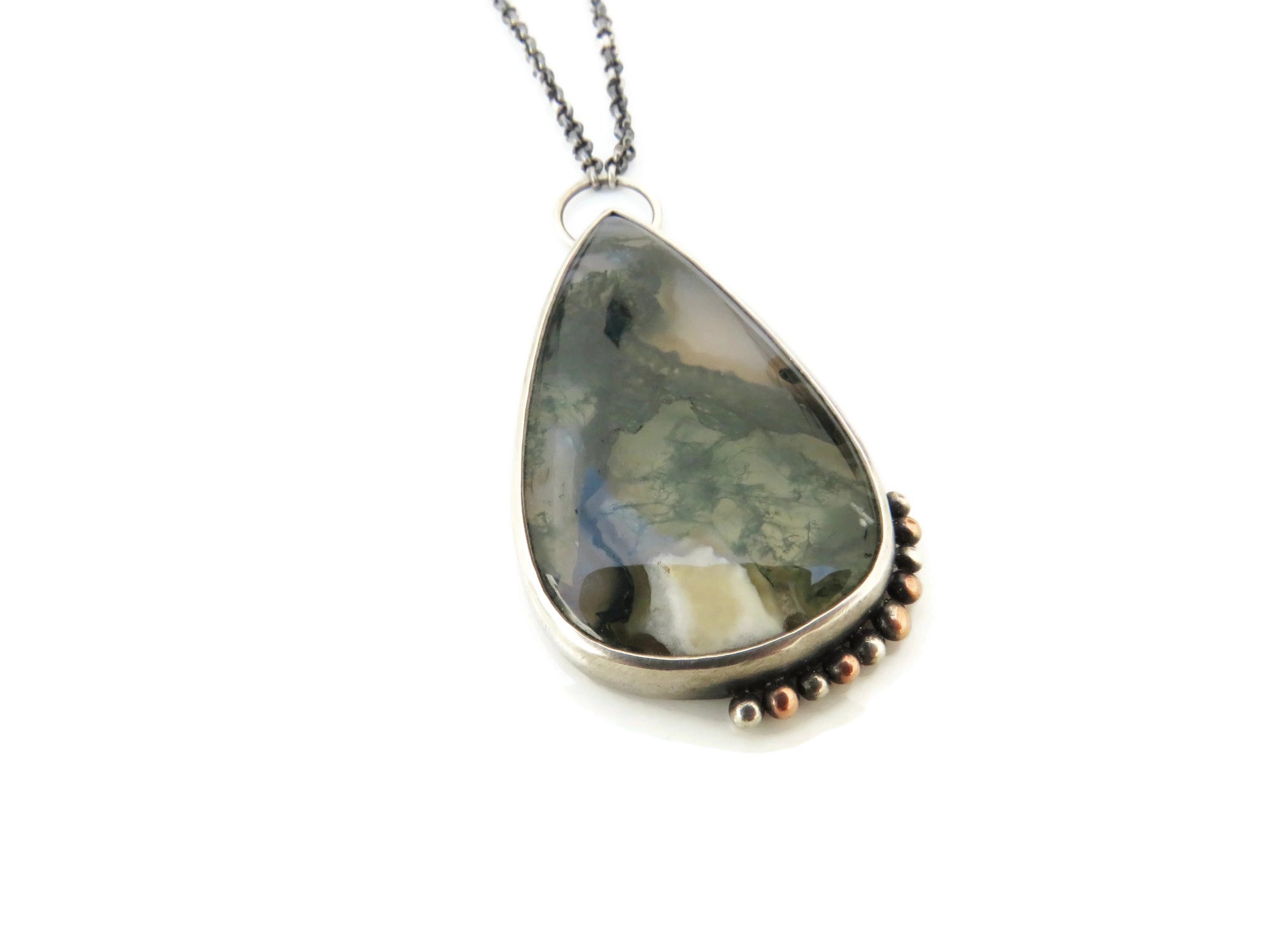 Large Moss Agate Silver Pendant