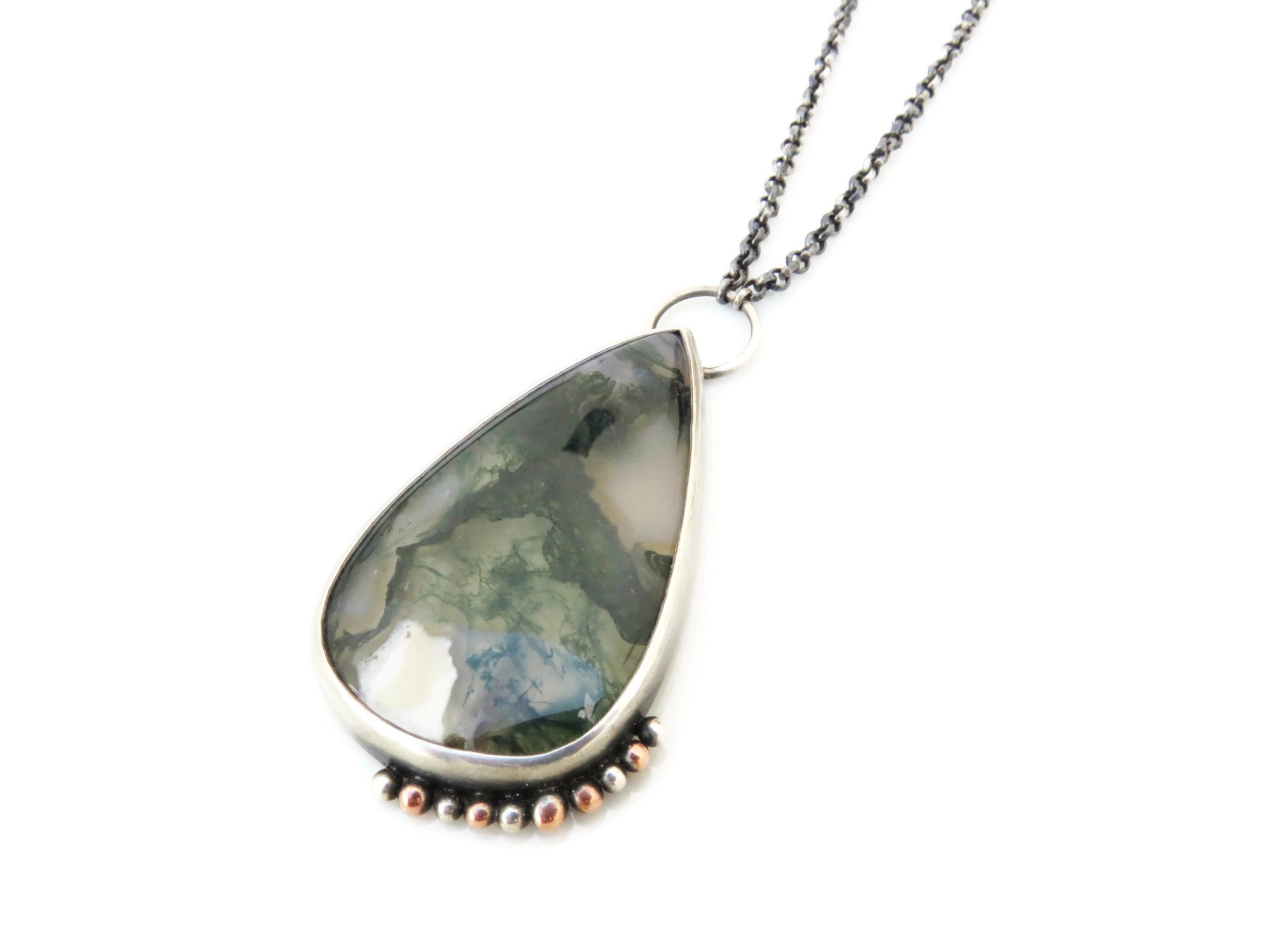 Large Moss Agate Silver Pendant