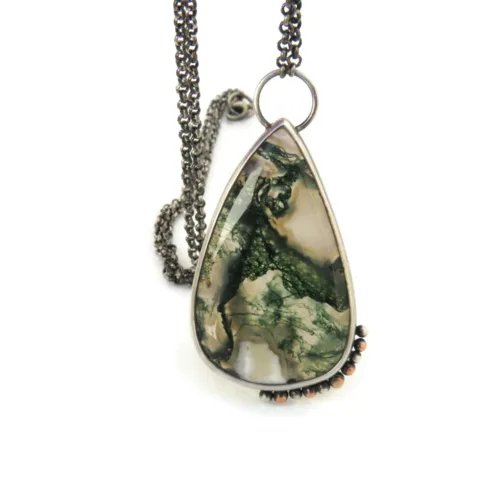 Large Moss Agate Silver Pendant