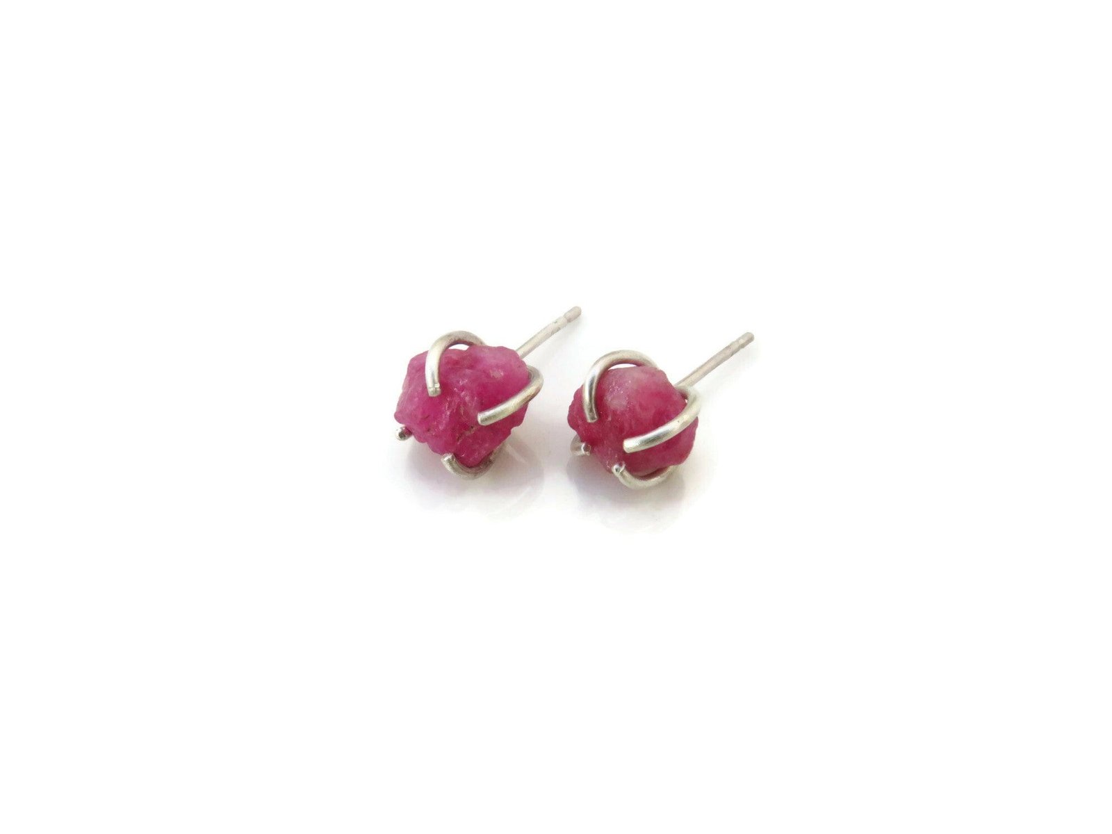 Rough Ruby Stud Earrings in Silver