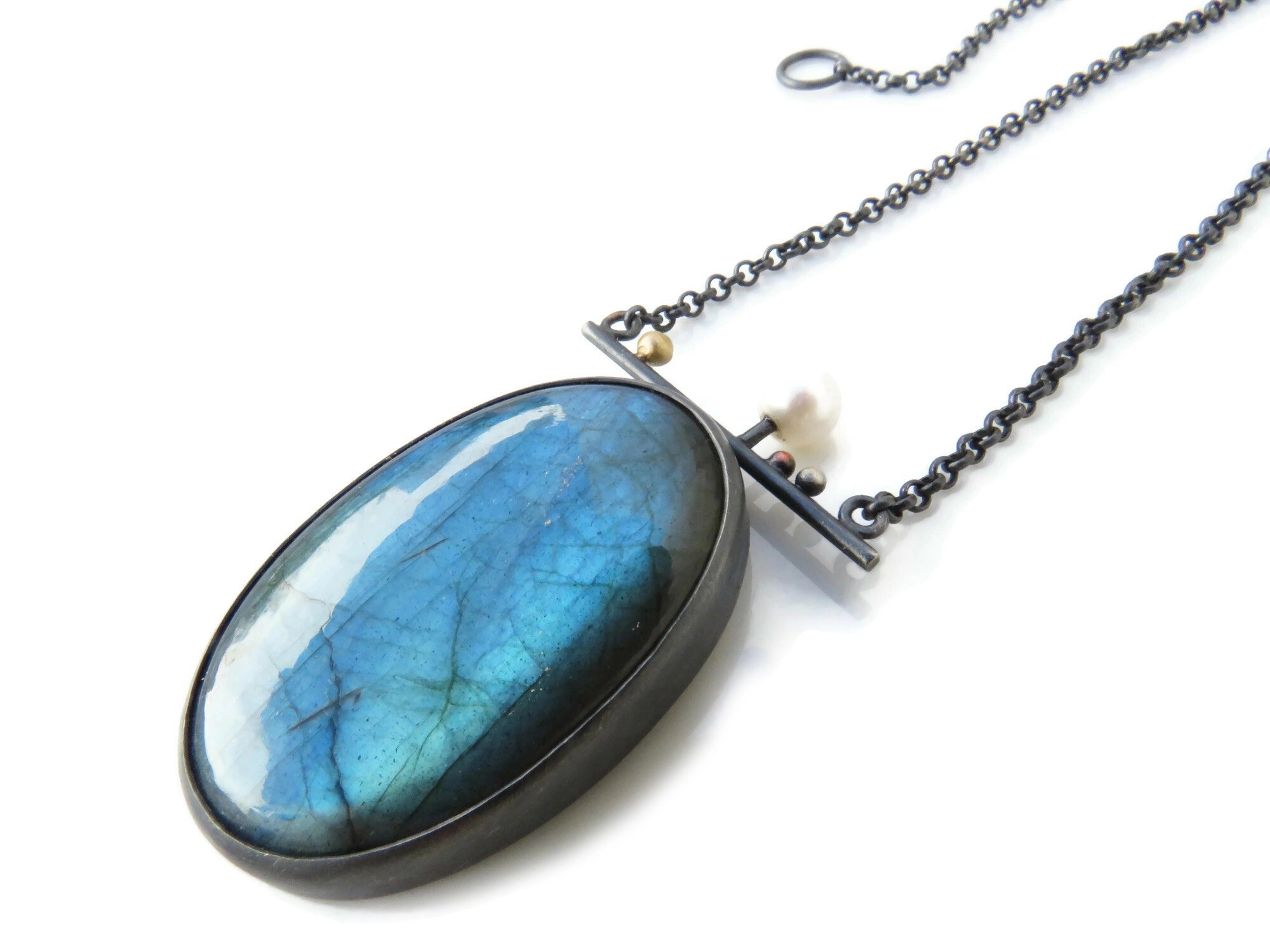 Labradorite Necklace in Oxidized Silver