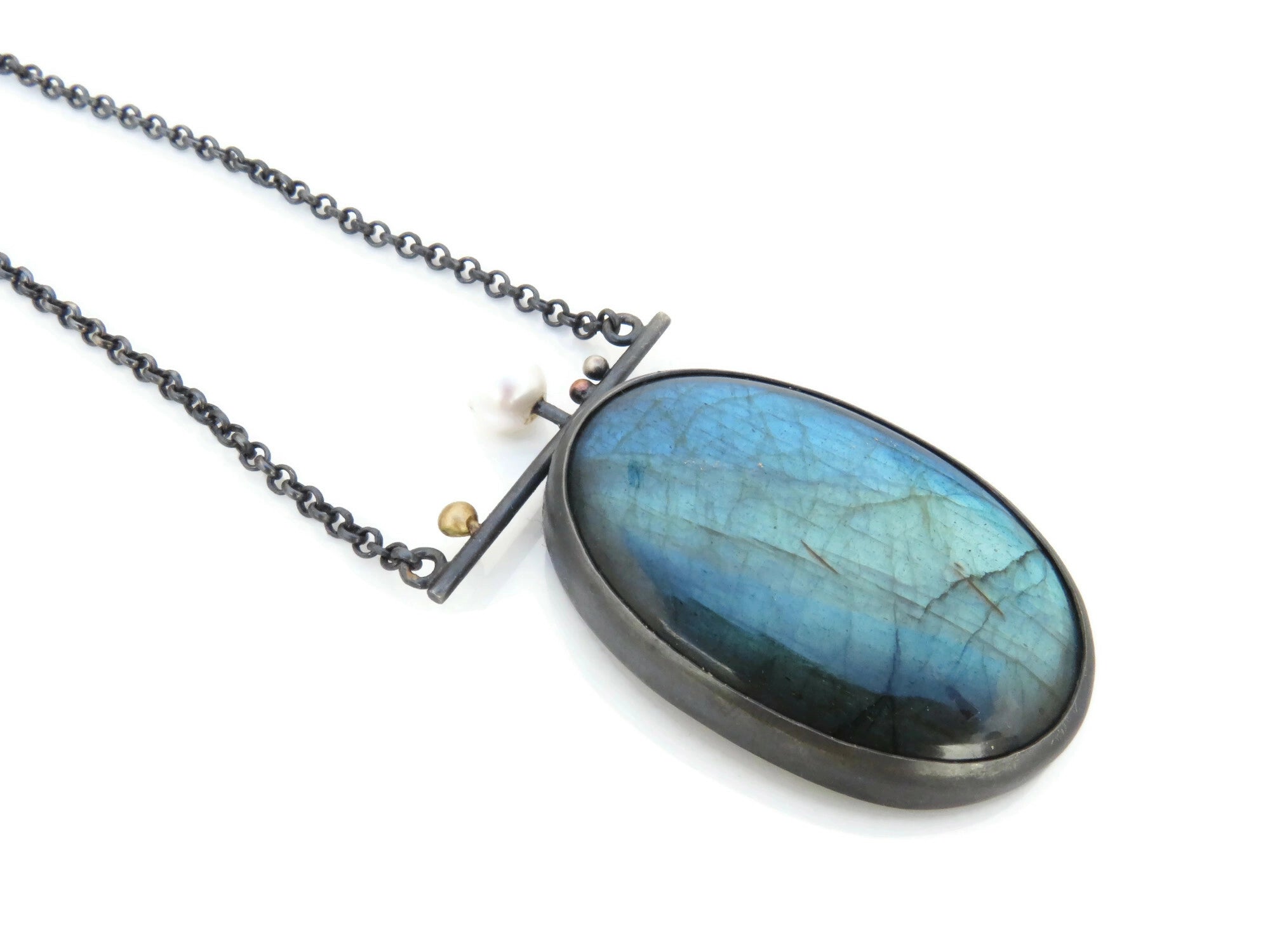 Labradorite Necklace in Oxidized Silver