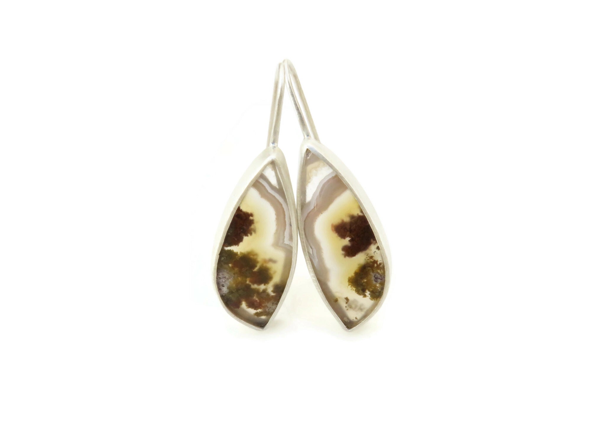 Moss Agate Dangle Earrings in Silver