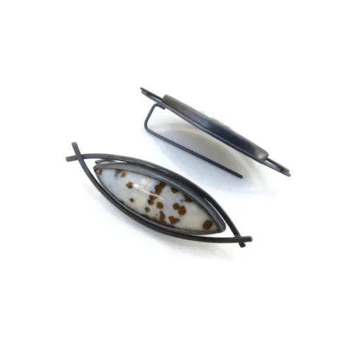 Ocean Jasper Oxidized Silver Dangle Earrings