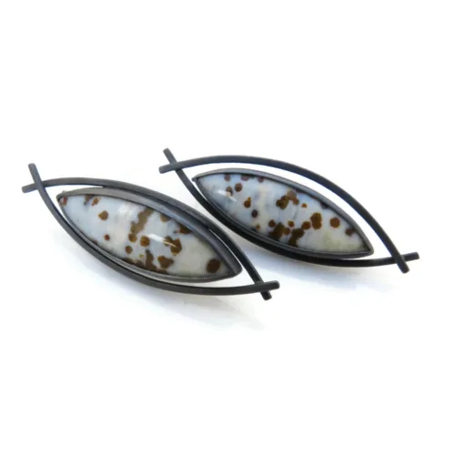 Ocean Jasper Oxidized Silver Dangle Earrings