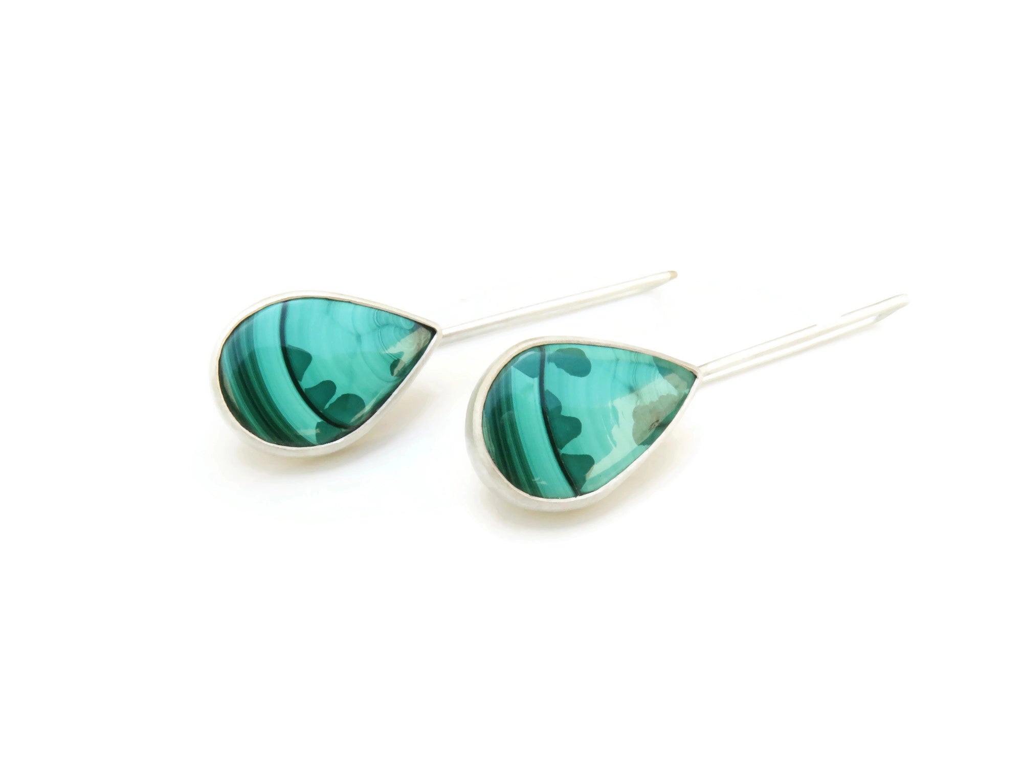 Malachite Dangle Earrings in Silver