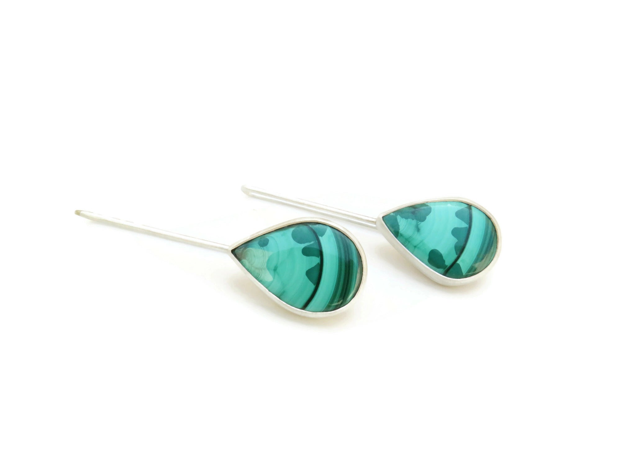 Malachite Dangle Earrings in Silver