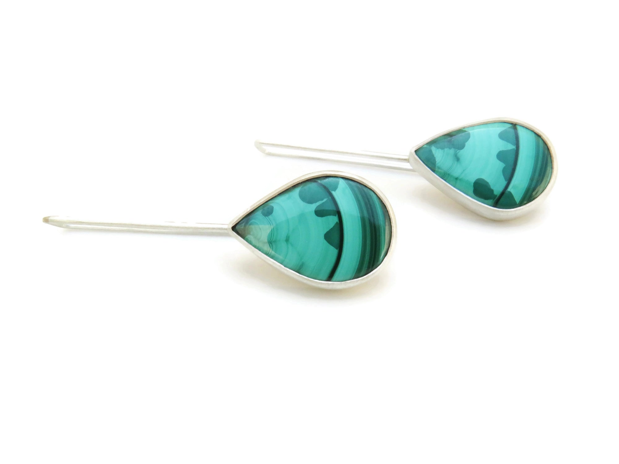 Malachite Dangle Earrings in Silver