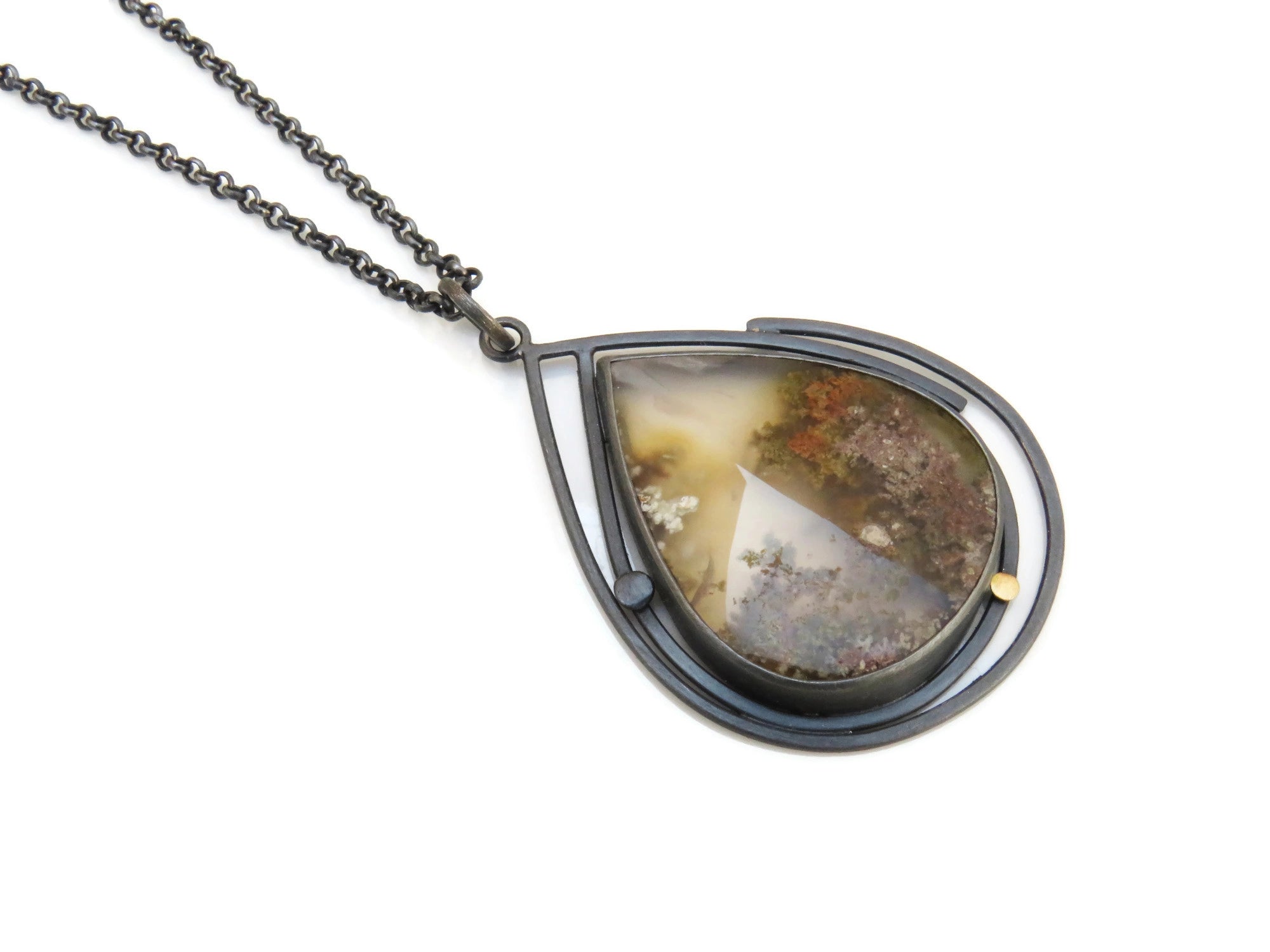 Moss Agate Oxidized Silver Necklace