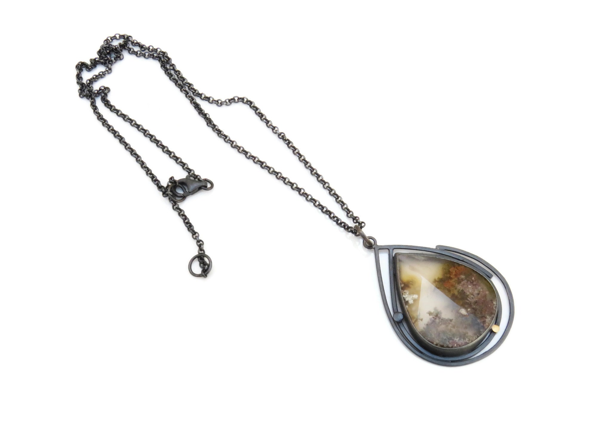 Moss Agate Oxidized Silver Necklace