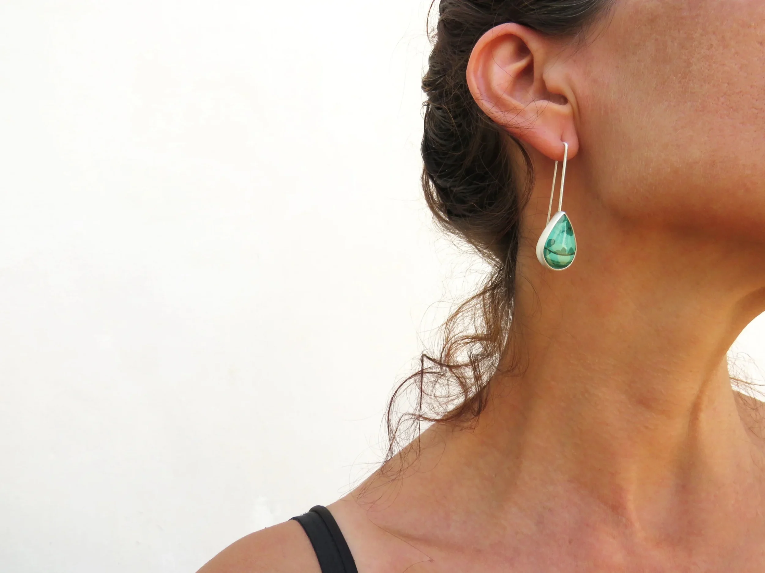 Malachite Dangle Earrings in Silver