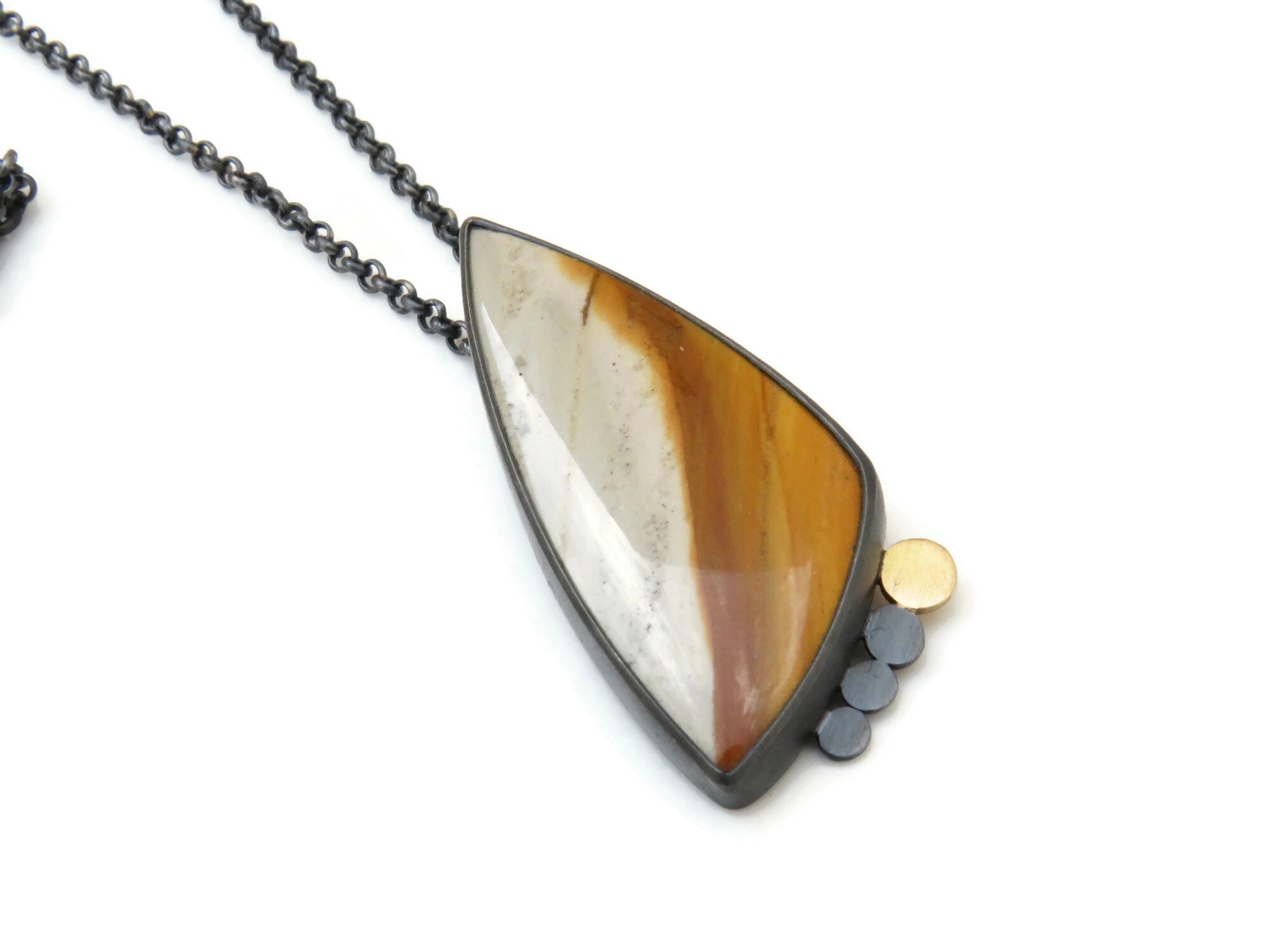 Polychrome Jasper Pendant in Oxidized Silver and Gold