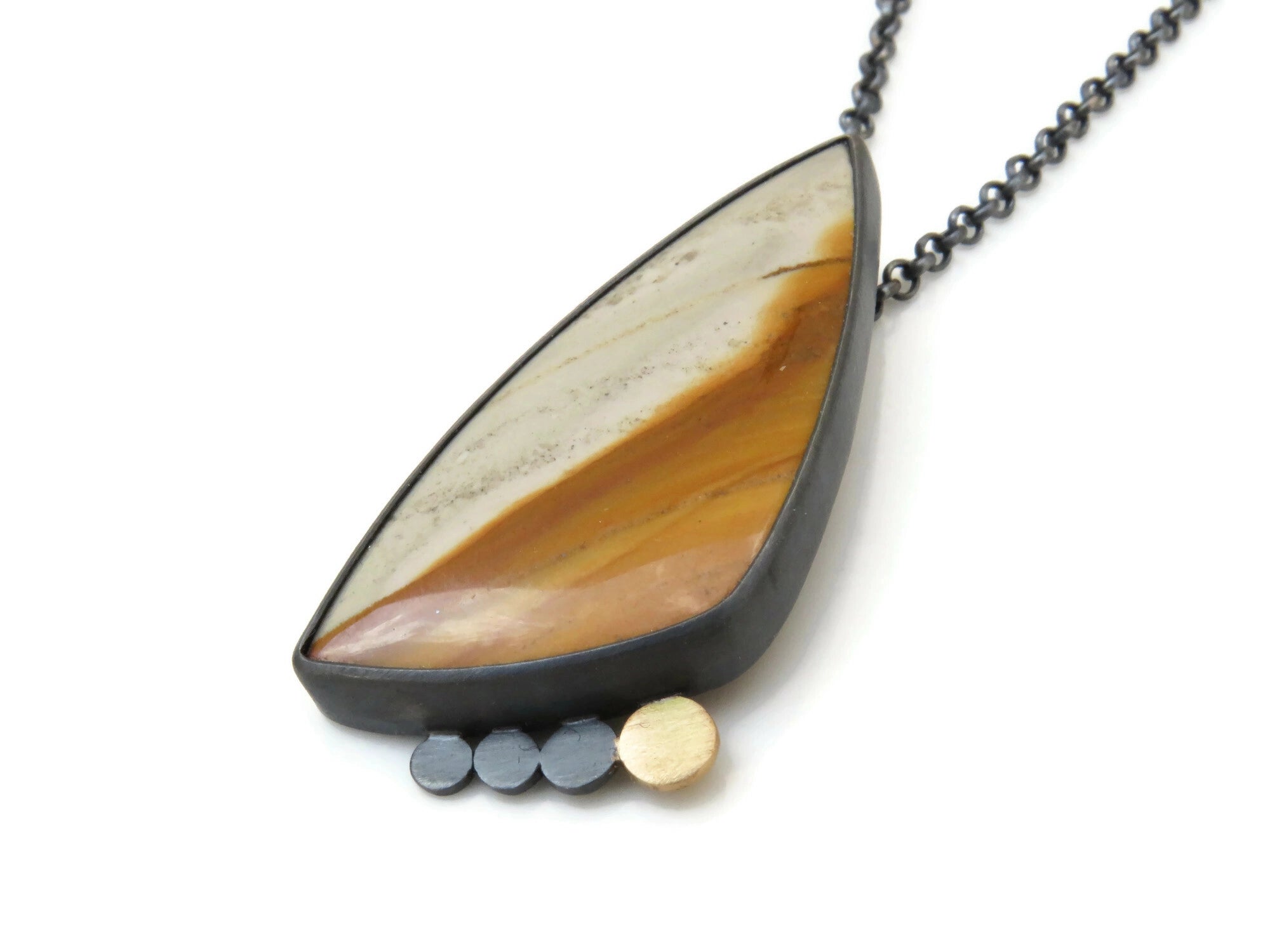 Polychrome Jasper Pendant in Oxidized Silver and Gold