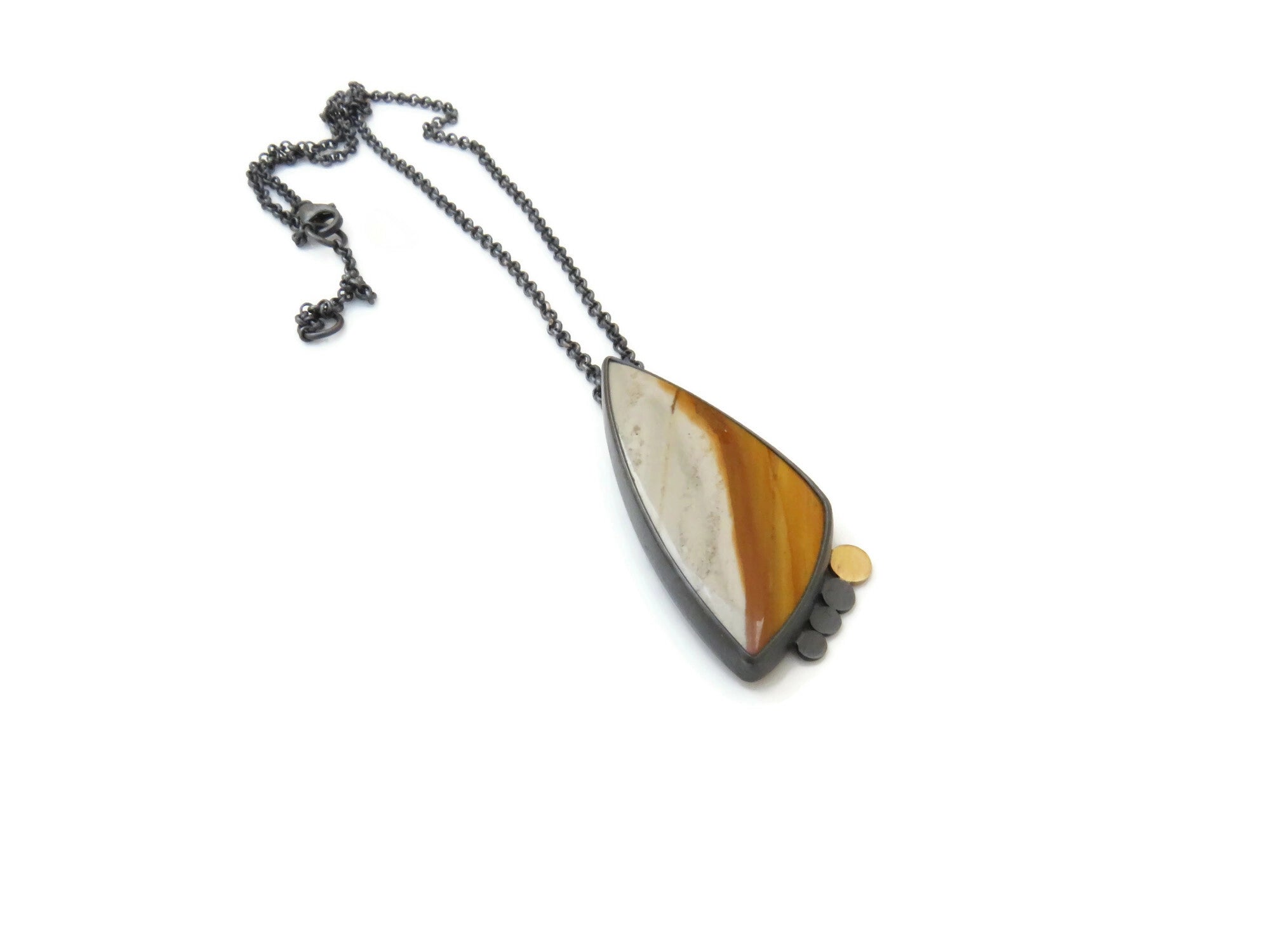 Polychrome Jasper Pendant in Oxidized Silver and Gold