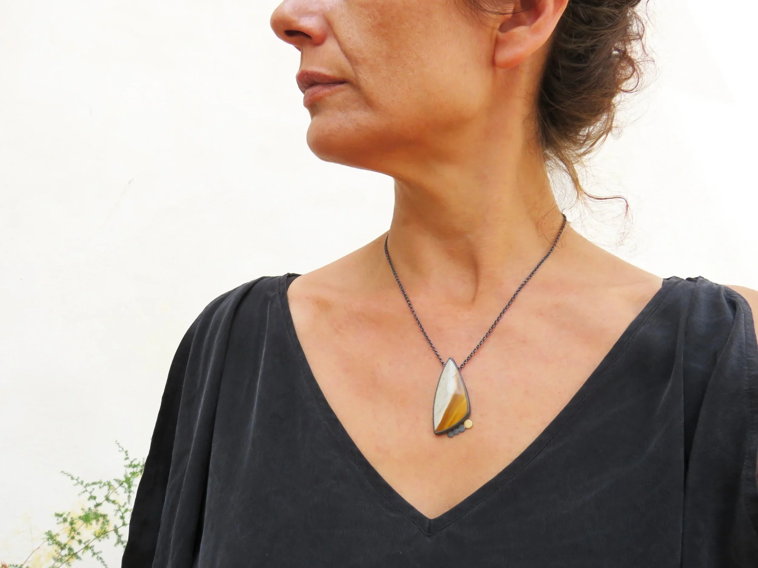 Polychrome Jasper Pendant in Oxidized Silver and Gold