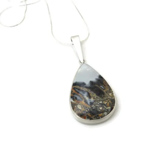 Maligano Jasper Pendant in Matte Silver