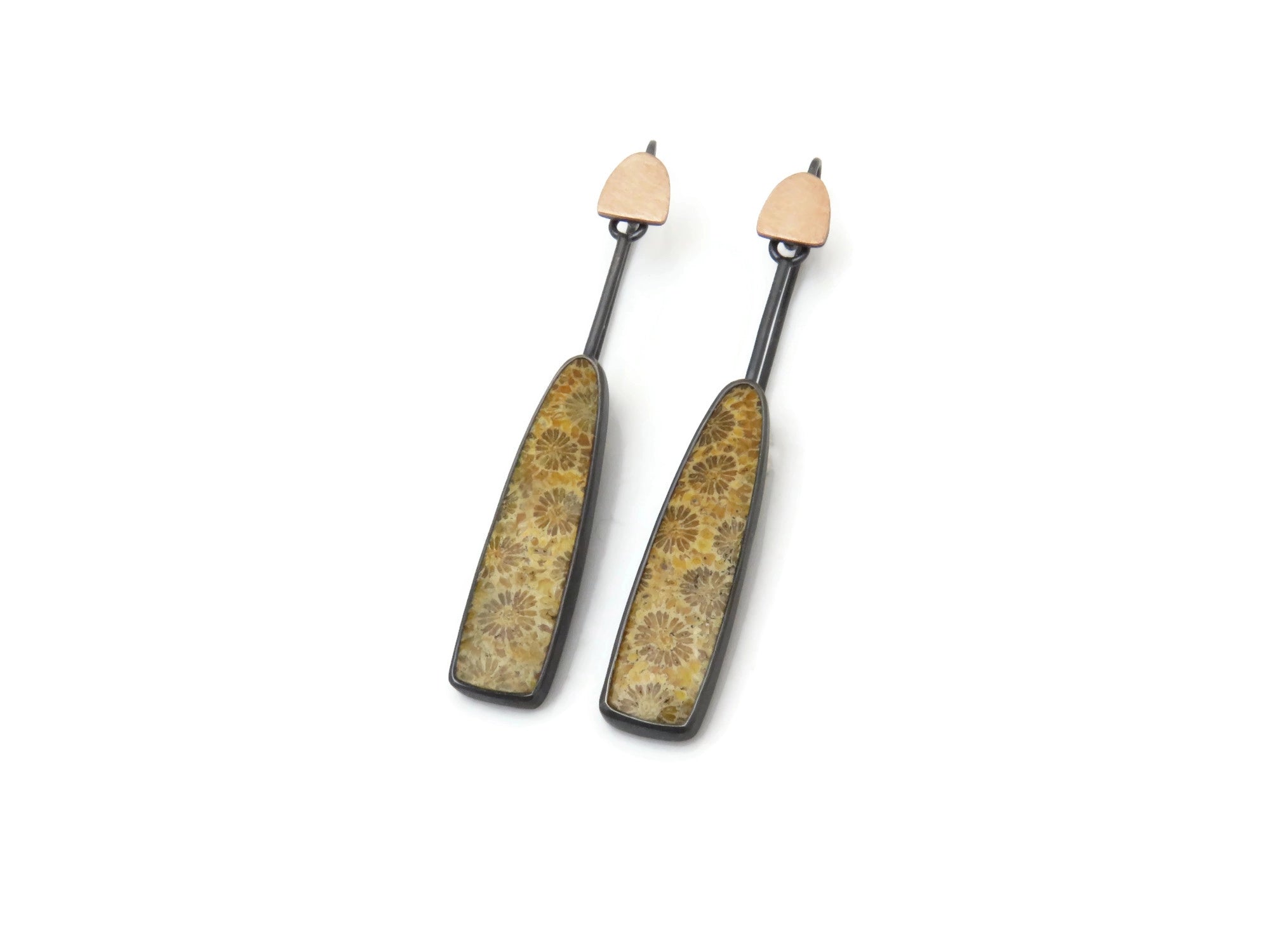 Fossil Coral Earrings in Oxidized silver and Gold